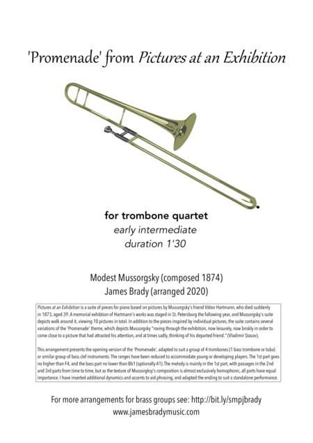 'Promenade' from Pictures at an Exhibition - easy arrangement for trombone quartet/tuba (arr. James Brady)