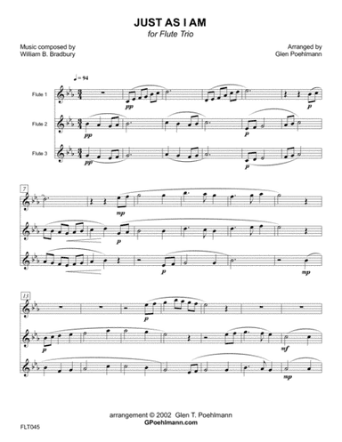JUST AS I AM - unaccompanied FLUTE TRIO (arr. Glen Poehlmann)