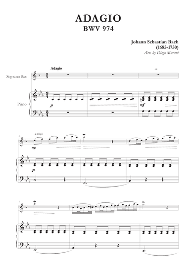 Adagio from BWV 974 for Soprano Saxophone and Piano (arr. Diego Marani)