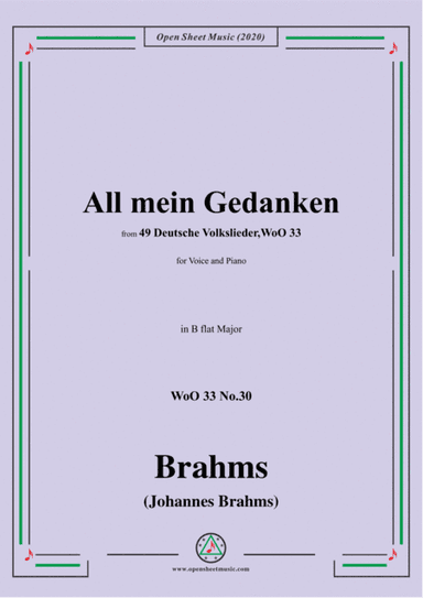 Brahms-All mein Gedanken,WoO 33 No.30,in B flat Major,for Voice and Piano (arr. MSM)