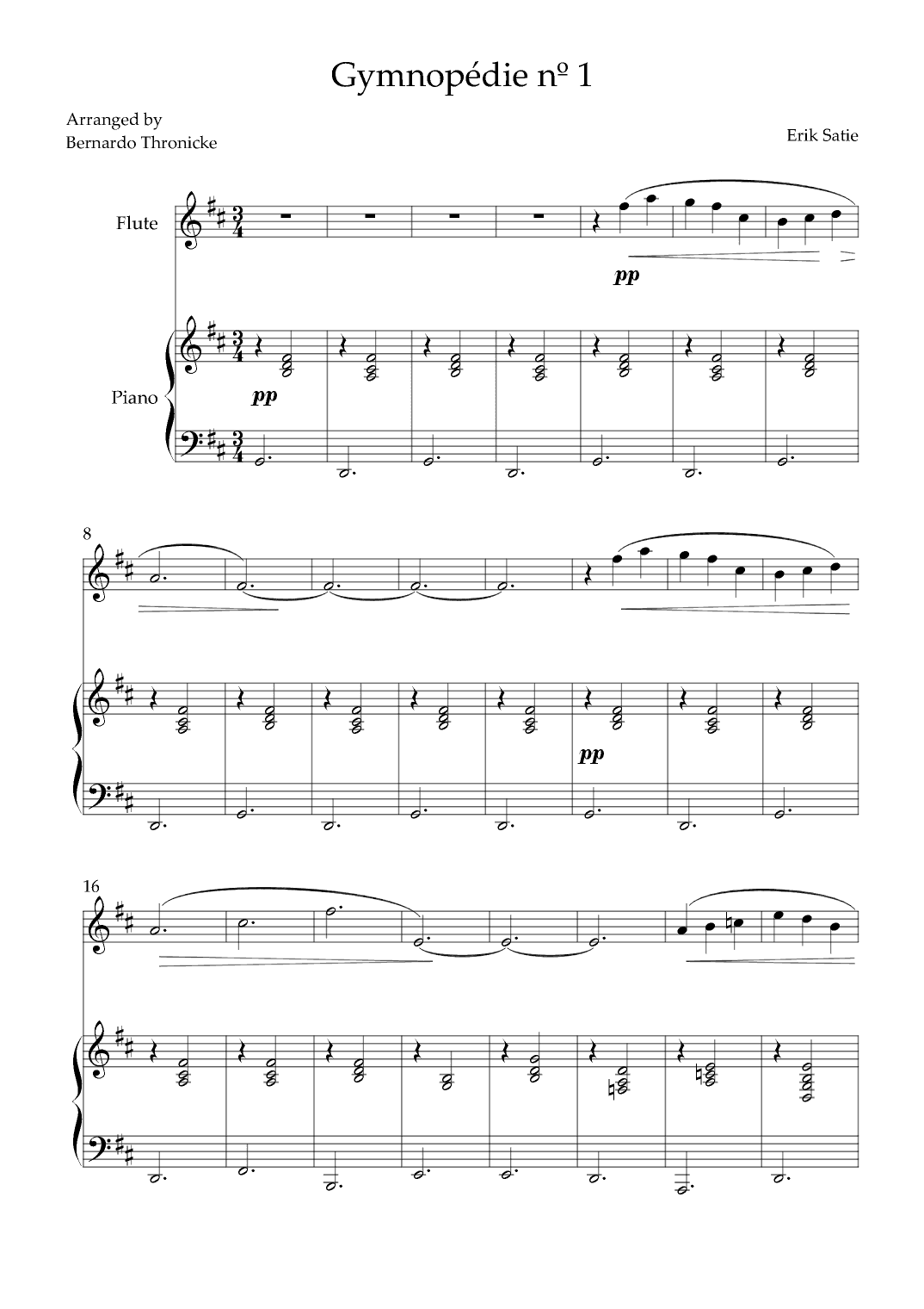 Gymnopédie nº 1 - For Flute and Piano (arr. Bernardo Thronicke)