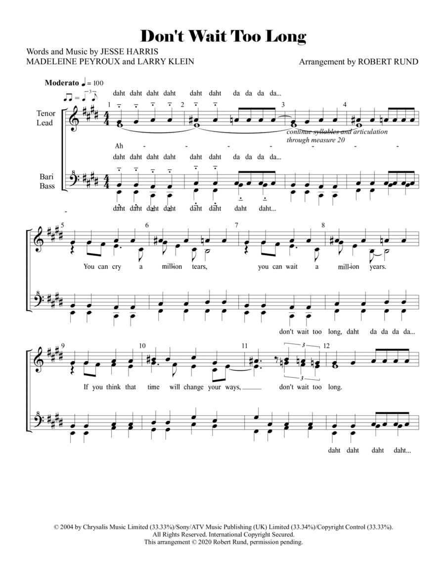 Don't Wait Too Long (arr. Robert Rund)