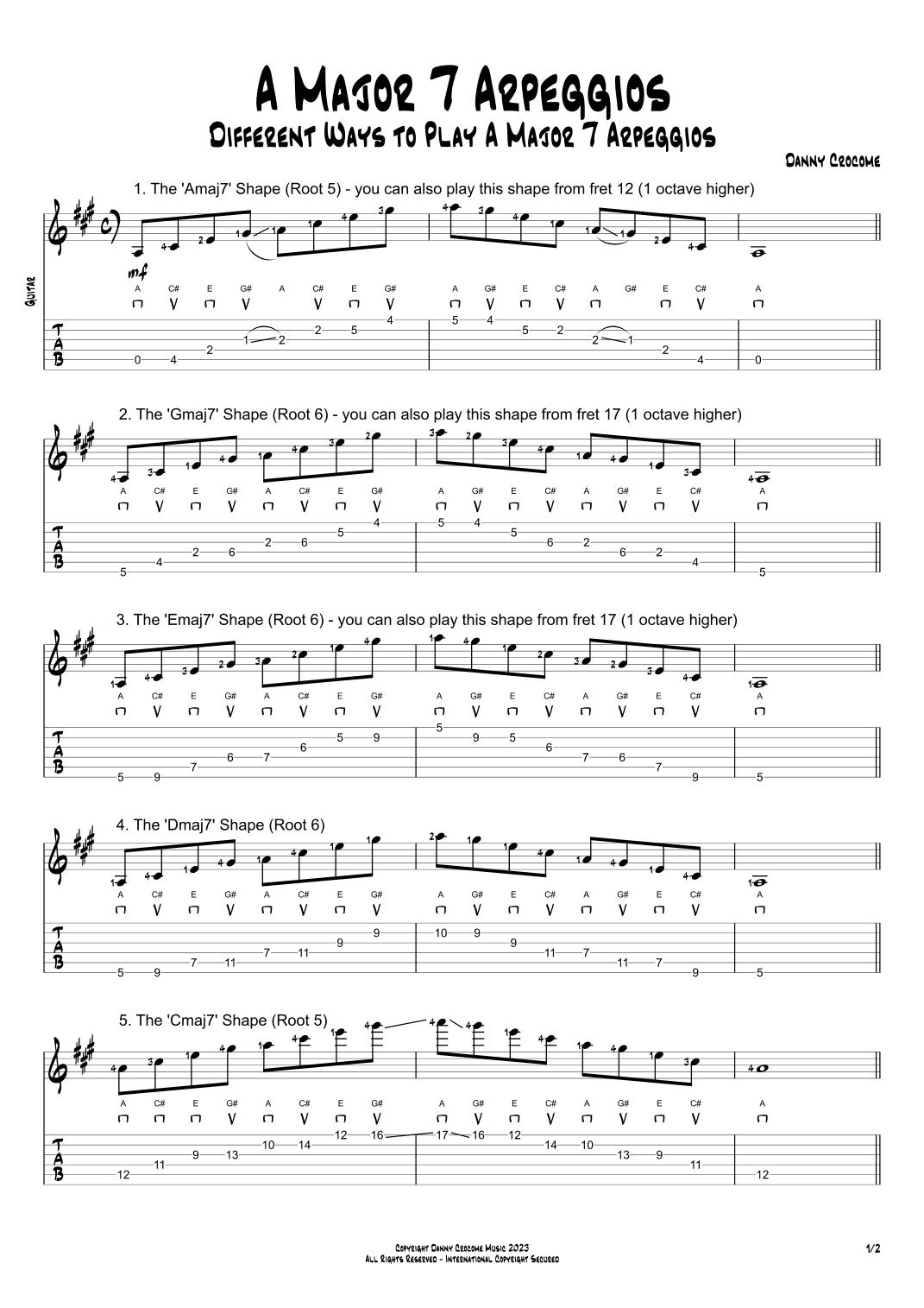 A Major 7 Arpeggios (5 Ways to Play)