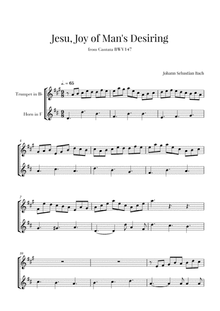 Bach - Jesu, Joy of Man's Desiring for Trumpet in Bb and French Horn (arr. Cadenza Editions)