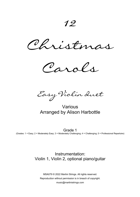 12 Christmas Carols for Easy Violin Duet (arr. Alison Harbottle)