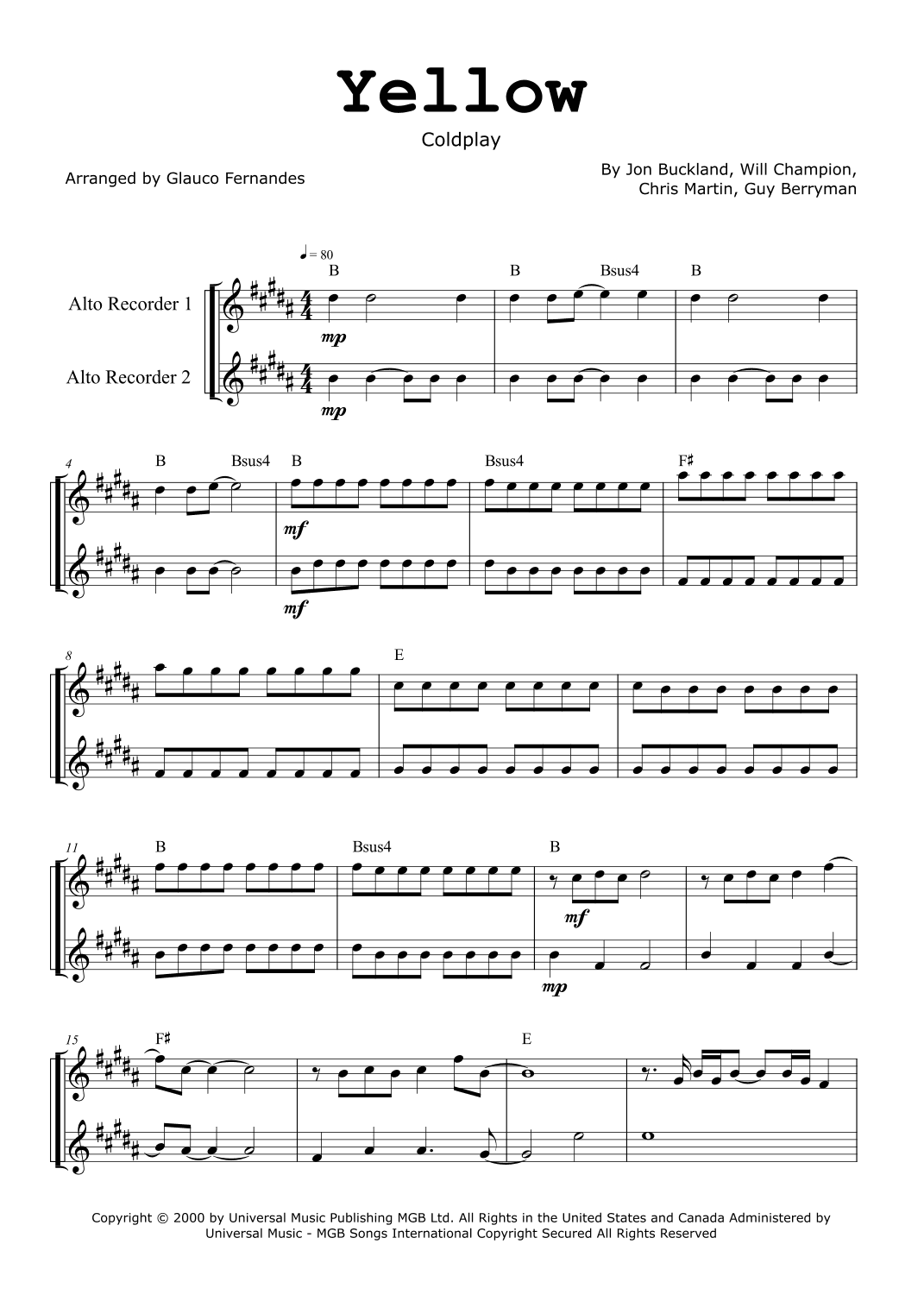 Yellow (arr. Glauco Fernandes)