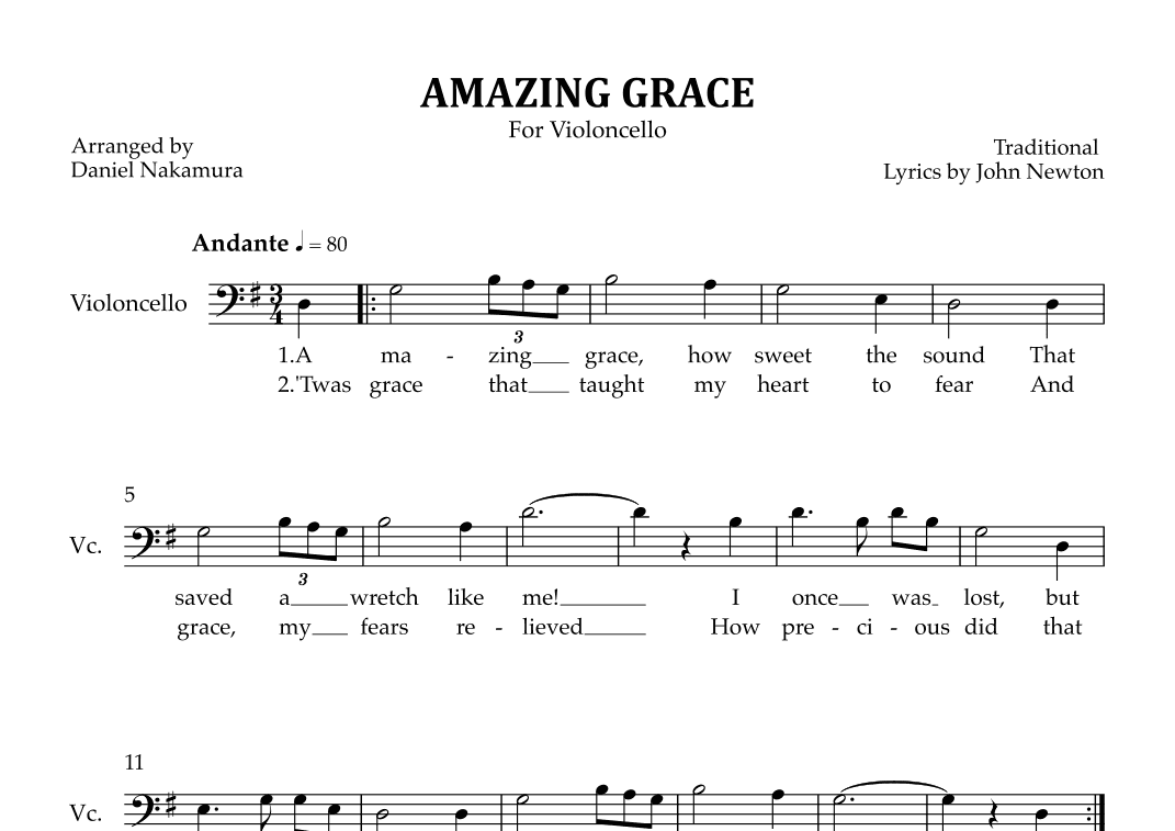 Amazing Grace (for cello solo) (arr. Daniel Nakamura)
