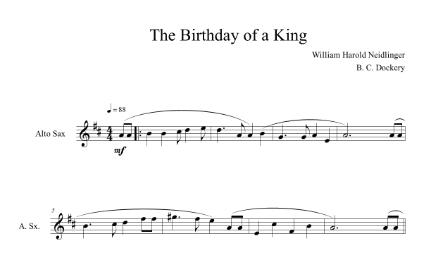 The Birthday of a King (Alto Sax Solo) (arr. B. C. Dockery)