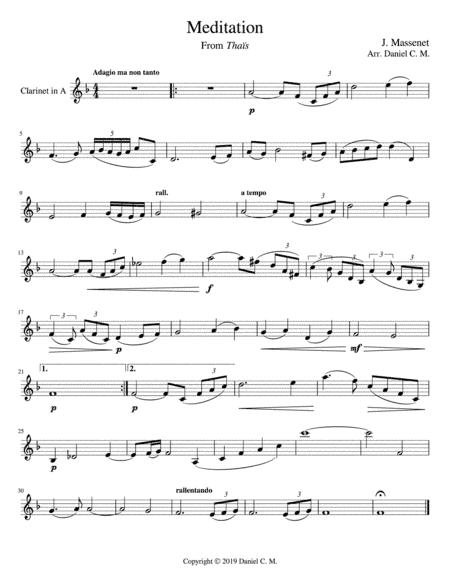 Meditation for A clarinet and piano (easy) (arr. Daniel C. M)