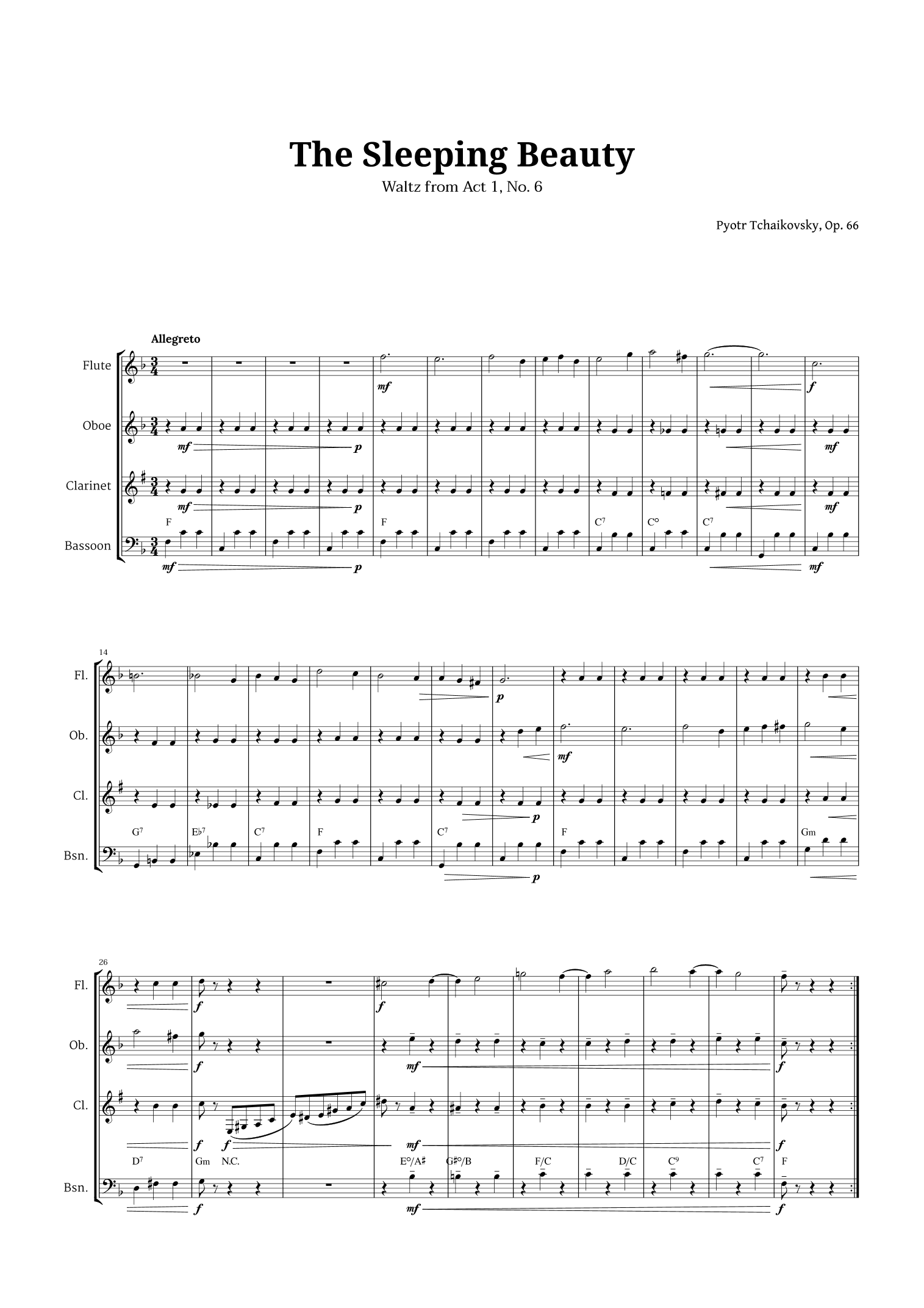 The Sleeping Beauty Waltz for Woodwind Quartet (arr. Langanho)