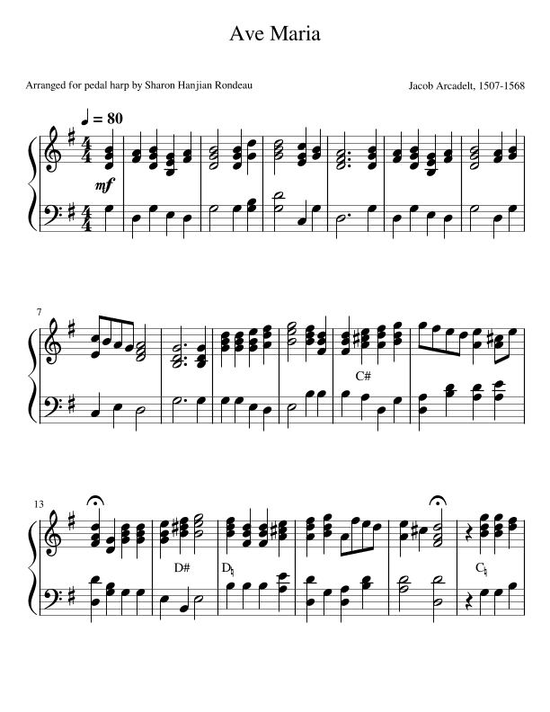 Ave Maria (Pedal Harp) (arr. Sharon Hanjian Rondeau)