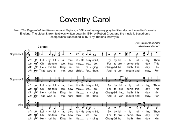 Coventry Carol - SSA a cappella (arr. Jake Alexander)