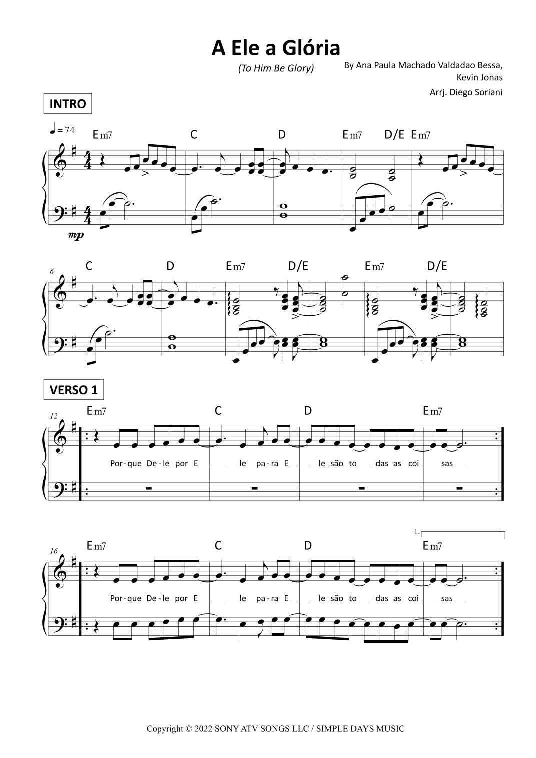 A Ele A Gloria (to Him Be The Glory) (arr. Diego Soriani)