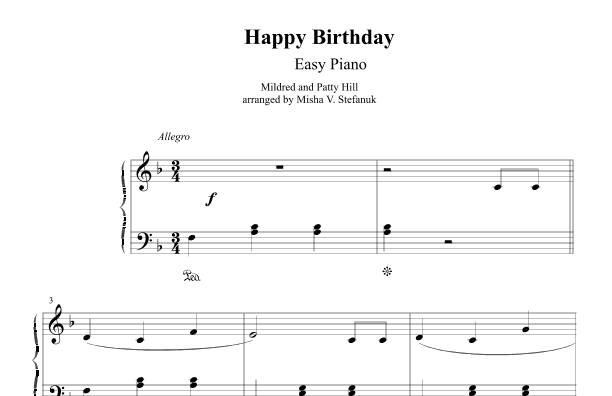 Happy Birthday Easy Piano (arr. Misha Stefanuk)