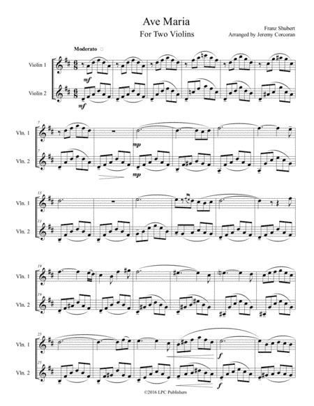 Ave Maria For Two Violins (arr. Jeremy Corcoran)