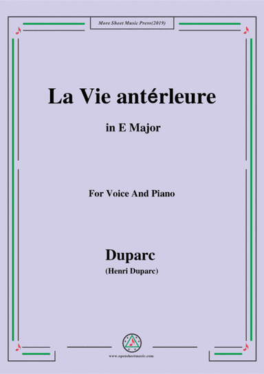 Duparc-La Vie antérleure in E Major (arr. MSM)