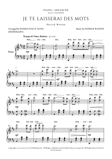 Je Te Laisserai Des Mots (arr. Danilo "Daca" Alves)