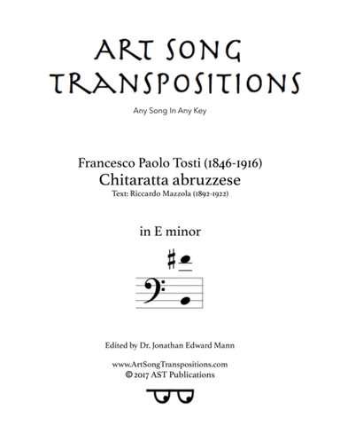 TOSTI: Chitaratta abruzzese (transposed to E minor, bass clef) (arr. ArtSongTranspositions.com)