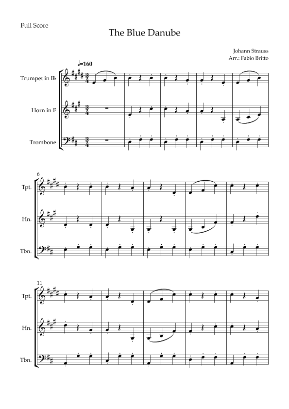 The Blue Danube (Waltz by Johann Strauss) for Brass Trio (arr. Fabio Britto)