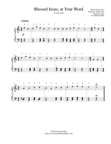 Blessed Jesus, at Your Word - for easy piano (arr. Samuel Stokes)