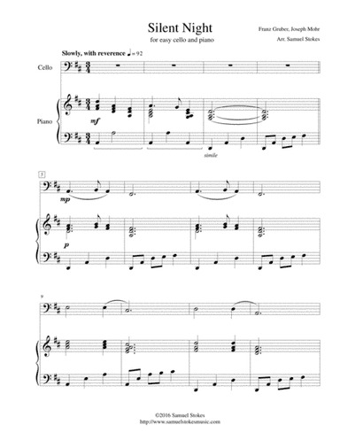 Silent Night - for easy cello (optional piano accompaniment) (arr. Samuel Stokes)