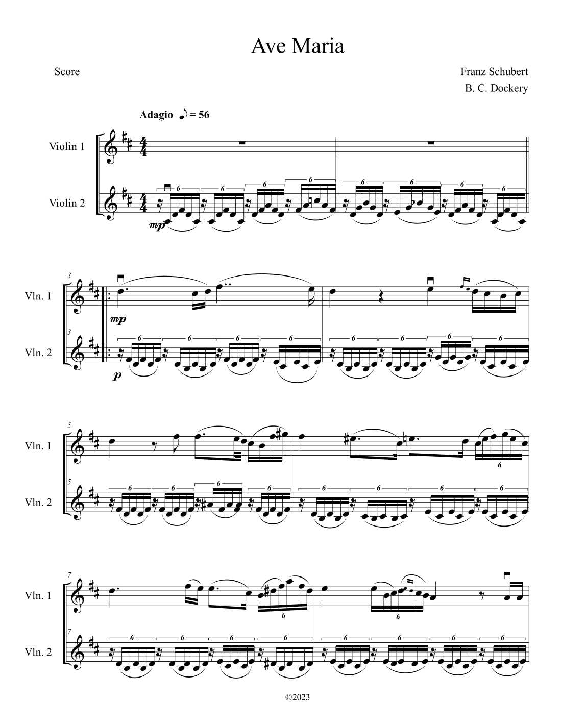 Ave Maria (Violin Duet) (arr. B. C. Dockery)