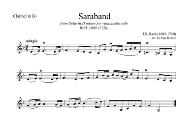 Sarabande from suite No. 2 BWV 1008 for clarinet solo (arr. K. Krantz)