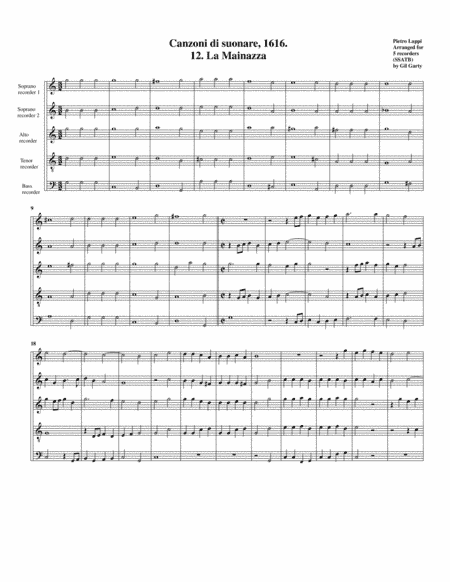La Mainazza a5 (Canzoni da suonare,1616, no.12) (arrangement for 5 recorders) (arr. Gil Garty)