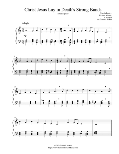 Christ Jesus Lay in Death's Strong Bands - for easy piano (arr. Samuel Stokes)