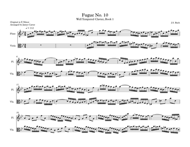 Fugue 10 from WTC I for Flute & Viola Duet (arr. J.W. Carter)