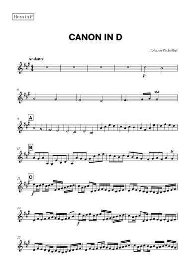 Canon in D (for French Horn) (arr. Cadenza Editions)