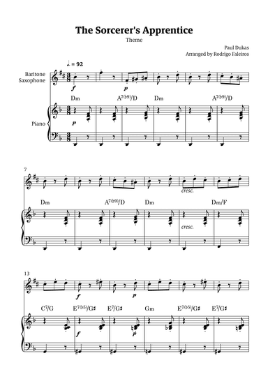 The Sorcerer's Apprentice theme (arr. Rodrigo Faleiros)