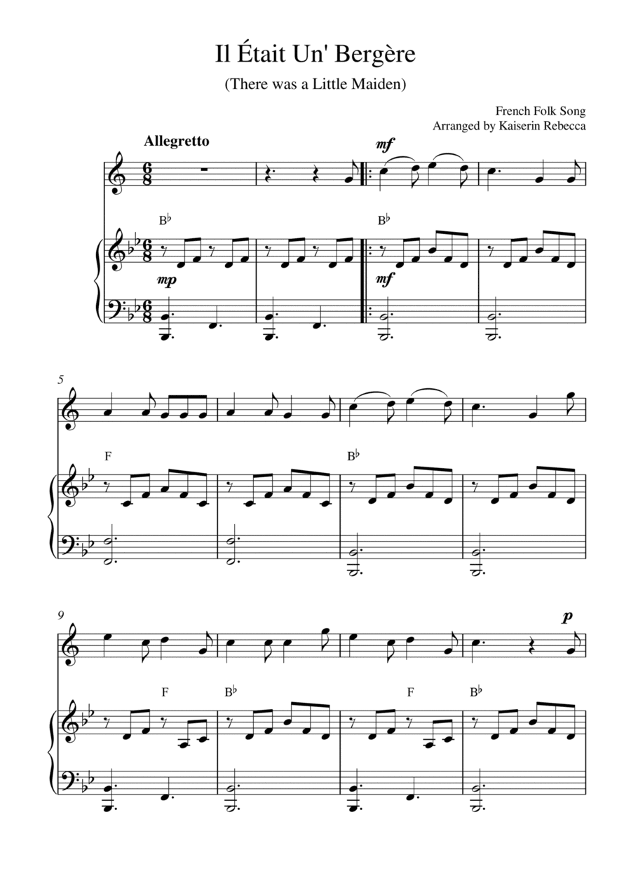 Il Était Un' Bergère (There was a Little Maiden) (for trumpet in B flat solo and piano accompaniment (arr. Kaiserin Rebecca)