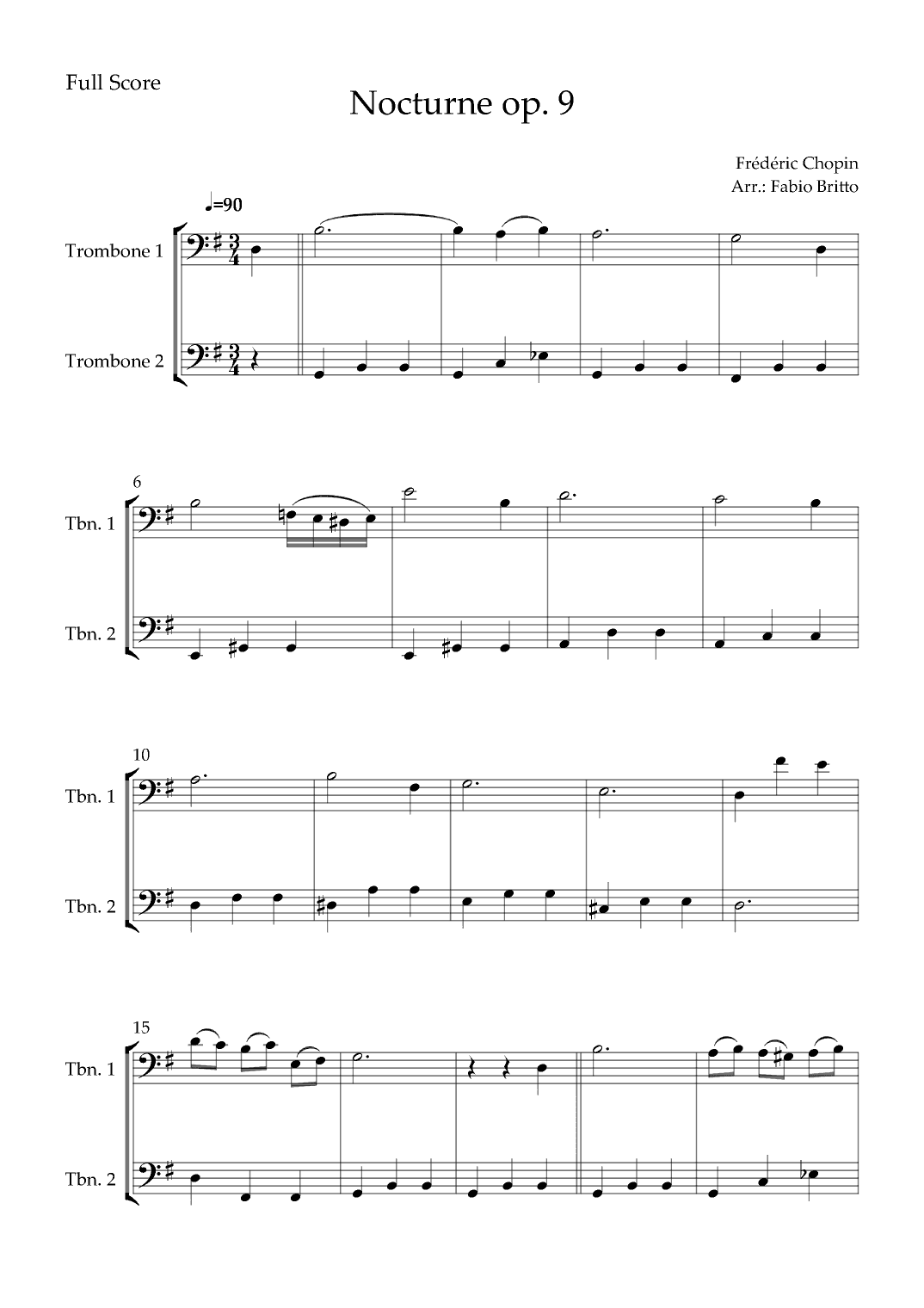 Nocturne Op.9 No. 2 (Frédéric Chopin) for Trombone Duo (arr. Fabio Britto)