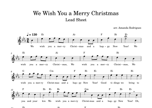 We Wish You a Merry Christimas - Easy Lead Sheet in Eb Major (arr. Amanda Rodrigues)