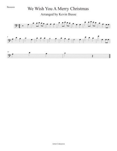 We Wish You A Merry Christmas (Easy key of C) Bassoon (arr. Kevin Busse)