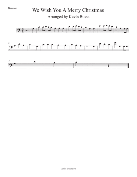 We Wish You A Merry Christmas (Easy key of C) Bassoon (arr. Kevin Busse)