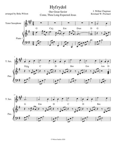 Come Thou Long-Expected Jesus--tenor saxophone solo (arr. Beka Wilson)