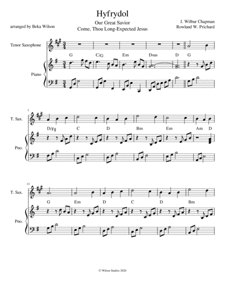Come Thou Long-Expected Jesus--tenor saxophone solo (arr. Beka Wilson)
