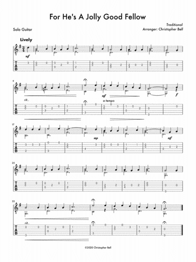 For He's A Jolly Good Fellow (Easy Solo Guitar) (arr. Christopher Bell)