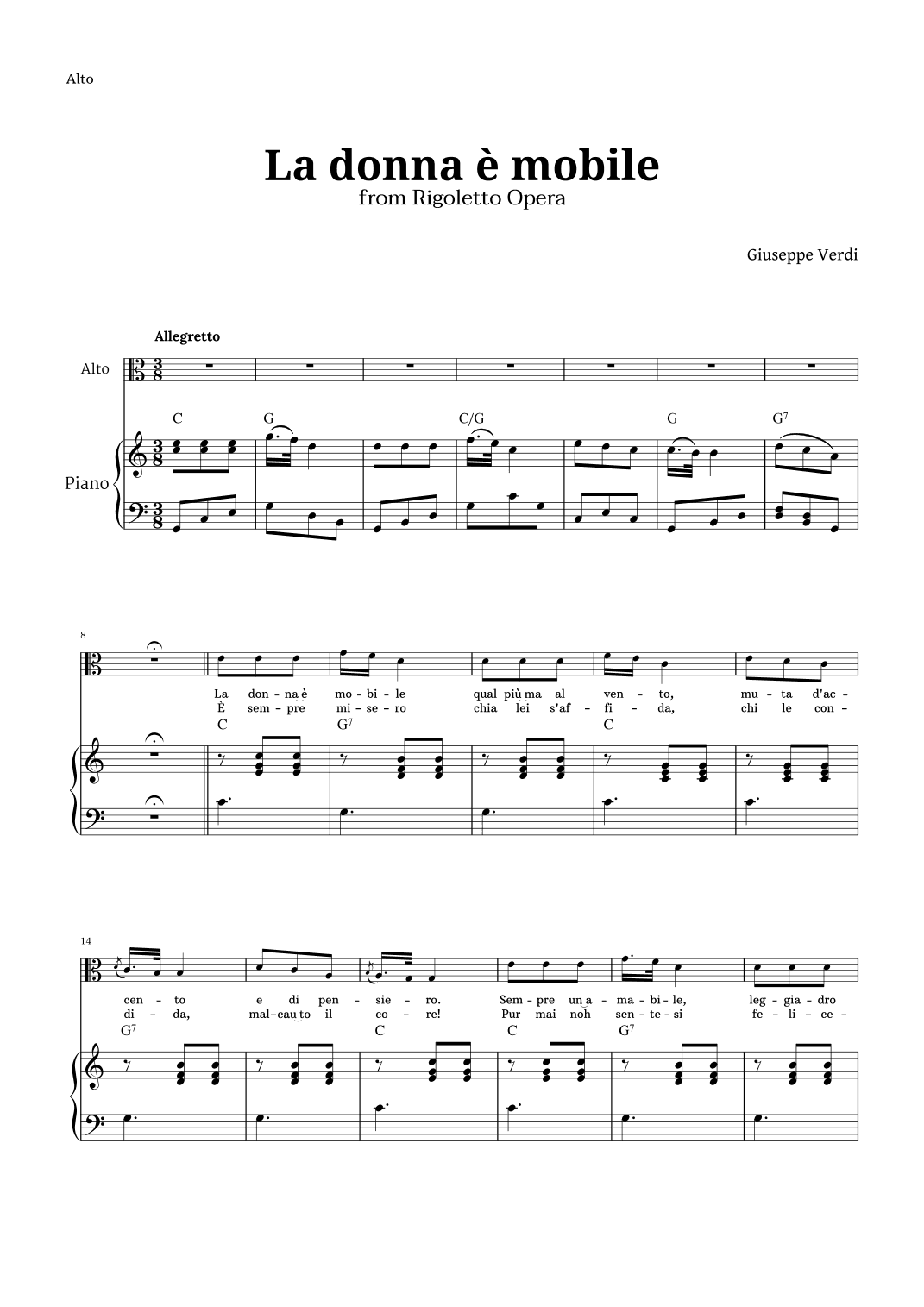 La donna è mobile in C major for Contralto and Piano (arr. Langanho)