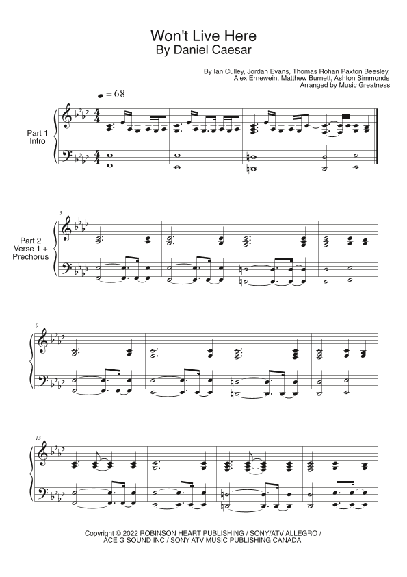 Won't Live Here (arr. Music Greatness)