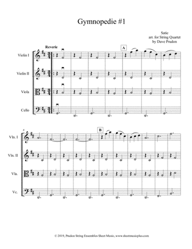 Gymnopedie #1 for String Quartet (arr. Dave Prudon)