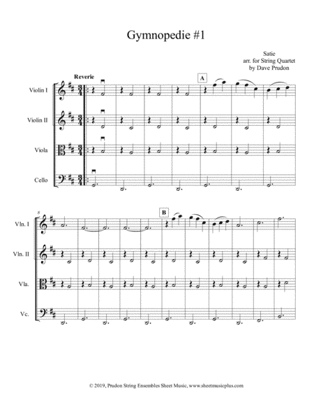 Gymnopedie #1 for String Quartet (arr. Dave Prudon)