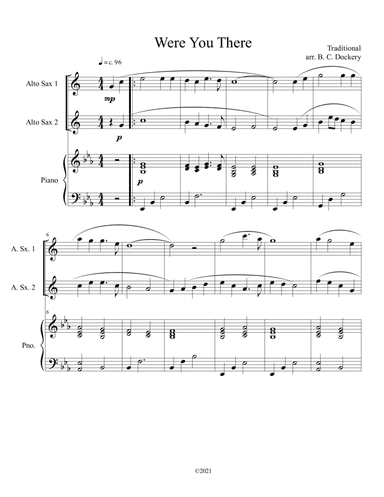 Were You There (alto sax duet) with optional piano accompaniment (arr. B. C. Dockery)