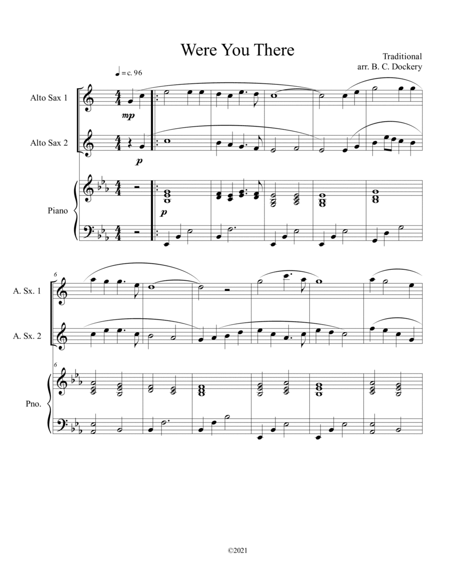 Were You There (alto sax duet) with optional piano accompaniment (arr. B. C. Dockery)