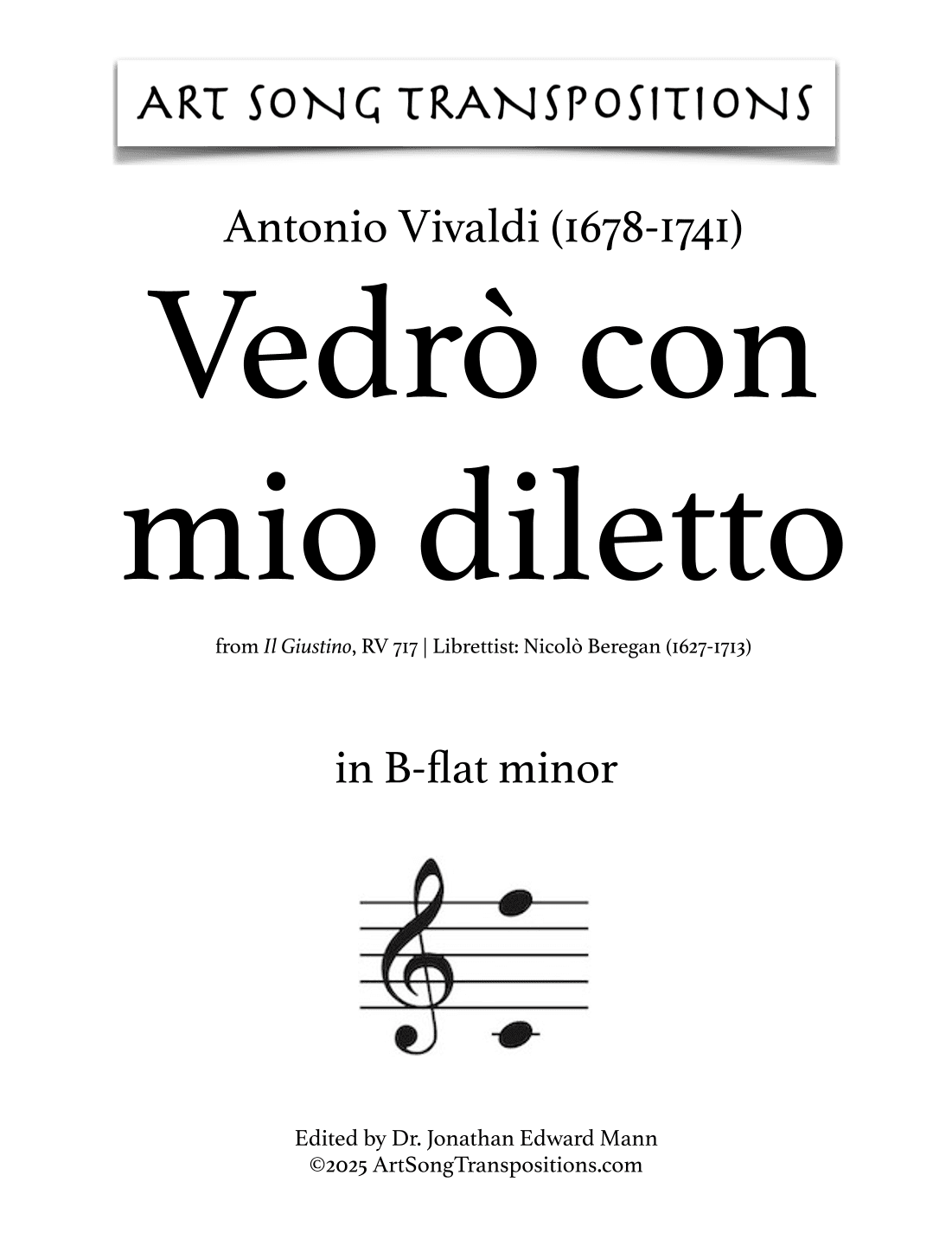 VIVALDI: Vedrò con mio diletto (transposed to B-flat minor) (arr. ArtSongTranspositions.com)