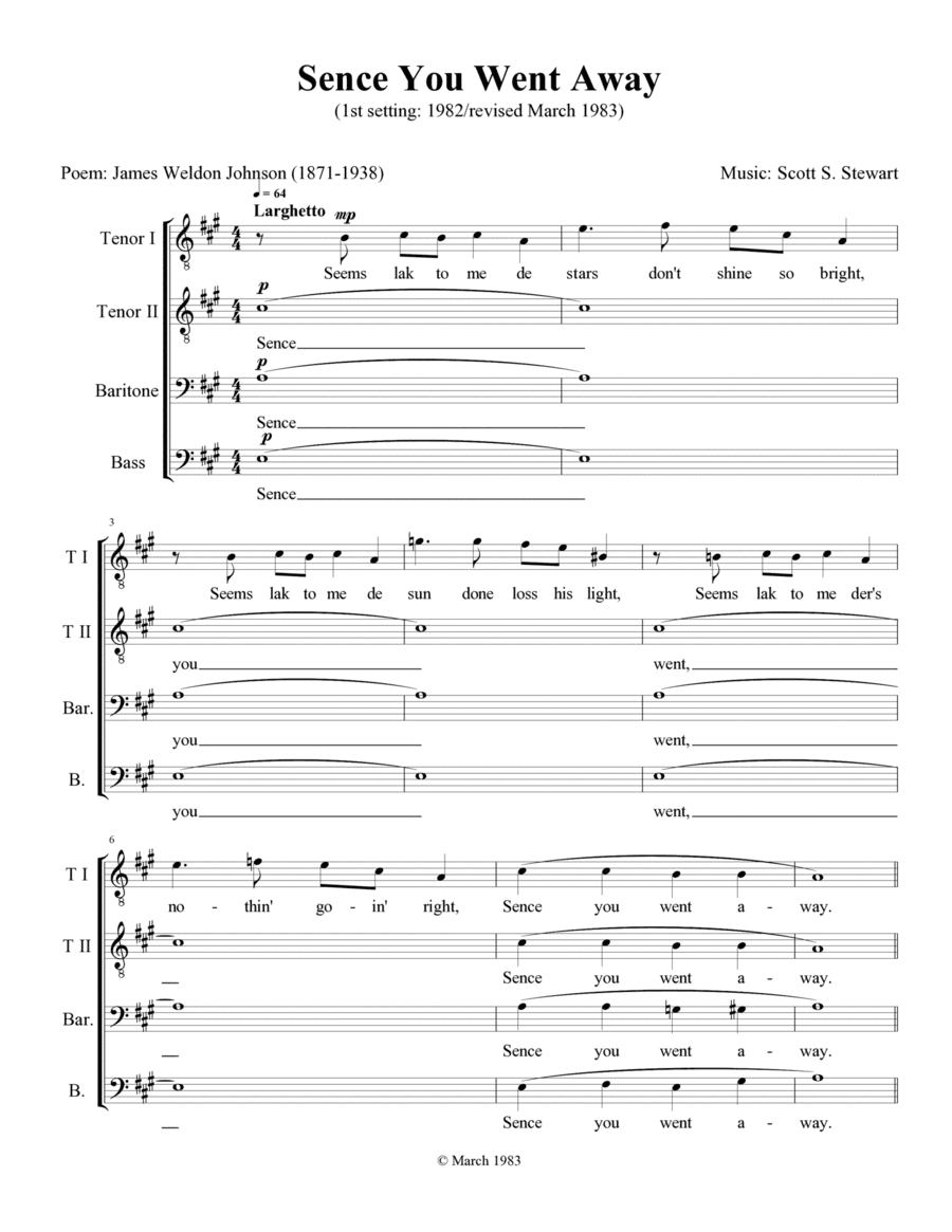 Sence You Went Away (James Weldon Johnson)