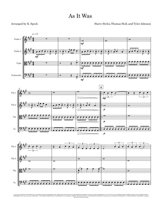 As It Was (arr. K. Speck)