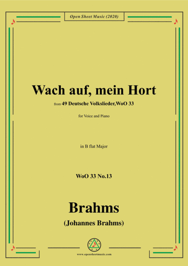 Brahms-Wach auf,mein Hort,WoO 33 No.13,in B flat Major,for Voice and Piano (arr. MSM)